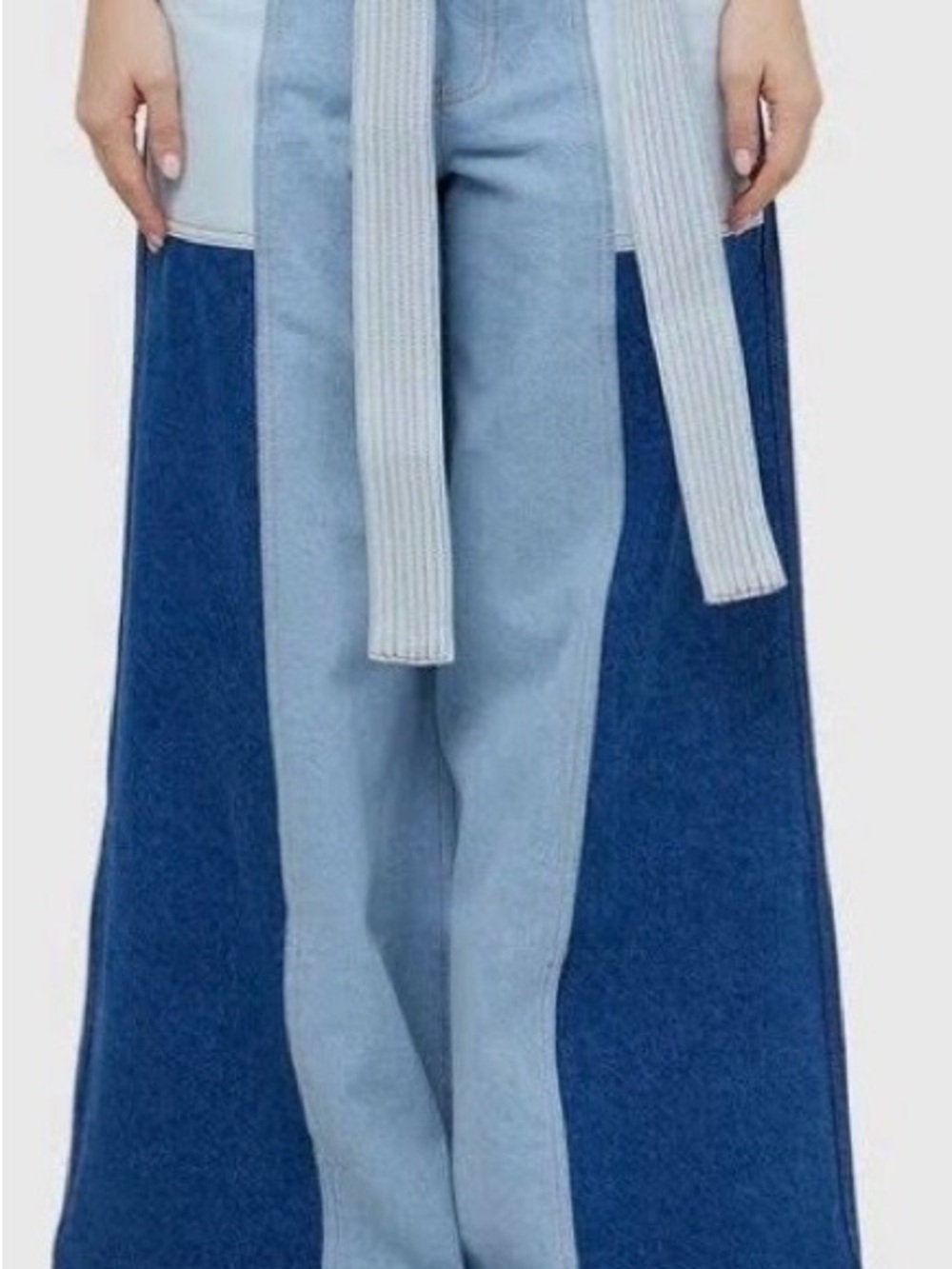 Farm Rio Wide-Leg Two-Tone Blue Patchwork Jeans - Picture 3 of 3
